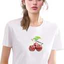 Women's Cute Cherry Shirt: 100% Cotton Cute 3D Graphic Print Summer Tops (White)