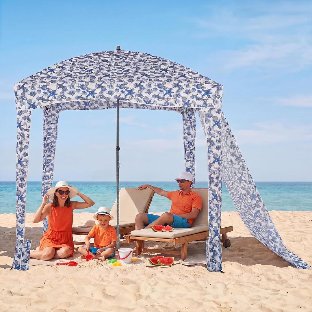 OLIXIS 6'×6' Beach Cabana Tent Sun Shelter – UPF 50+ Easy Setup Cool Canopy Tent Sun Shade with Side Wall, Wind Resistant Beach Cabana for Whole Family, 6x6 ft