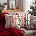 Coquette Pink and Green Christmas Bows Pillow Covers 18x18 Set of 2, Preppy Christmas Decor, Girly Pink Red and Green Xmas Ribbon Decorative Throw Pillow Covers for Girls Room Dorm Home