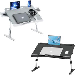 Foldable Laptop Bed Tray Desk, Adjustable Laptop Bed Table with Heights and Angles, Upgraded-Sturdy Laptop Lap Desk for Bed/Sofa/Couch/Floor, laptop bed stand (Grey - XL, Black - L)