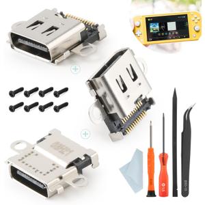 3PCS for Nintendo Switch Lite Charging Port Switch Lite Dock Connector HDH-001 USB Type C Charge Power Socket Port Console Accessories with Repair Tools