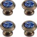 MY MIRONEY 1.26" Diameter Blue Porcelain Knobs Chinese Style Decorative Drawer Pulls Antique Bronze Ceramic Knobs Door knobs Cupboard Pull Handle Pack of 4