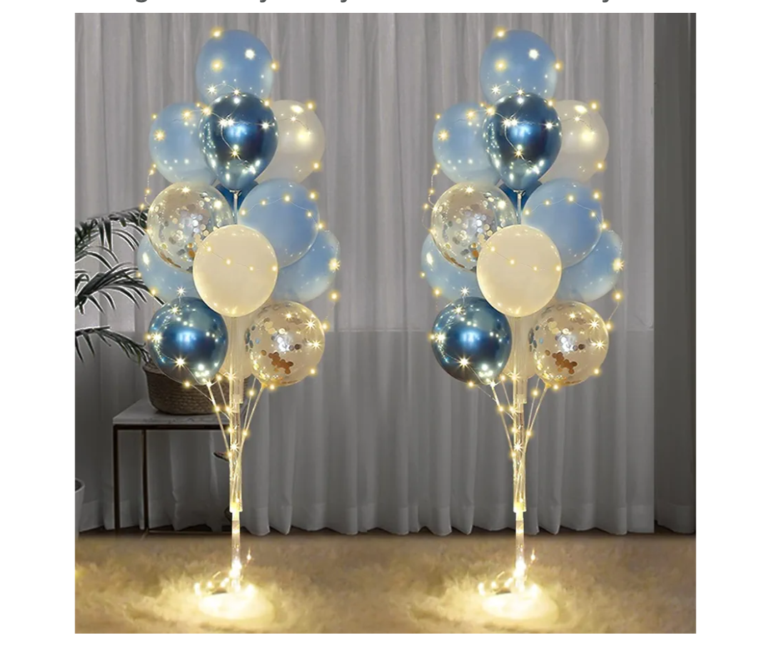 Balloons Stand Kit for Floor with String Light 2 Set Blue Centerpieces Balloon Holder Decoration for Wedding Birthday Party Bachelorette Party