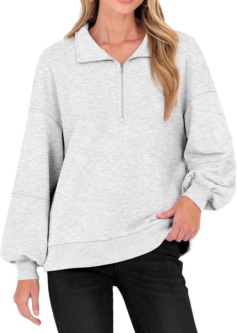 ANRABESS Womens Oversized Sweatshirts Quarter Zip Long Sleeve Comfy Casual Pullover Tops 2025 Fall Trendy Y2K Clothes (Large, Light Grey)