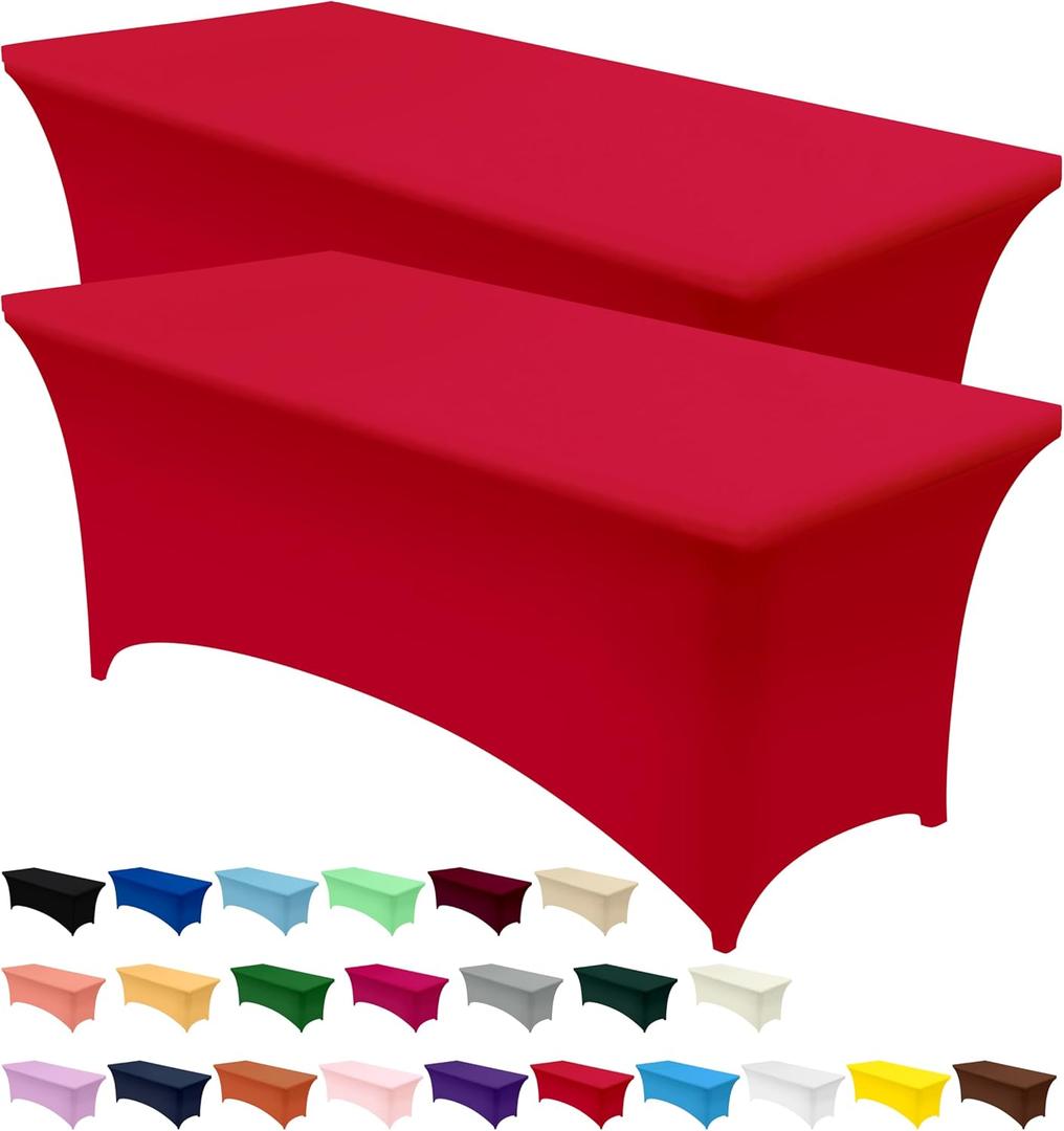 Utopia Kitchen Spandex Tablecloth 2 Pack [6FT, Red] Tight, Fitted, Washable and Wrinkle Resistant Stretch Table Cloth Rectangle Cover for Trade Show, Weddings & Parties [72Lx30Wx30H Inch]