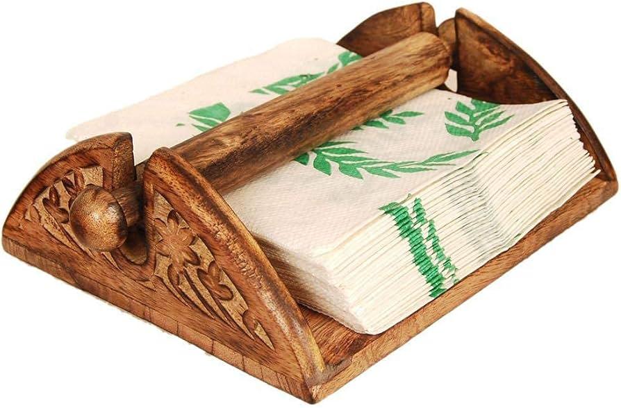 Craft Expertise Antique Handcrafted Wooden Napkin Holder – Decorative Tissue Holder Stand for Dining Table, Kitchen & Restaurant (6 x 7 x 3 Inches)