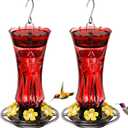 Hummingbird Feeder for Outdoors Hanging, 18 OZ Humming Birds Feeders with 6 Bee Guard Feeding Ports & Built-in Ant Moat, Easy to Clean, Durable Outdoor Garden Decor (Red 2 Pack)