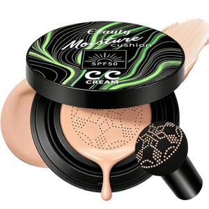 2 x Cushion Foundation Air Cushion CC Cream - Natural Finish, Buildable Coverage Foundation, Even Skin Tone, Tattoo cover up, Moisturizing Concealer Cream Foundation Makeup (Nude)