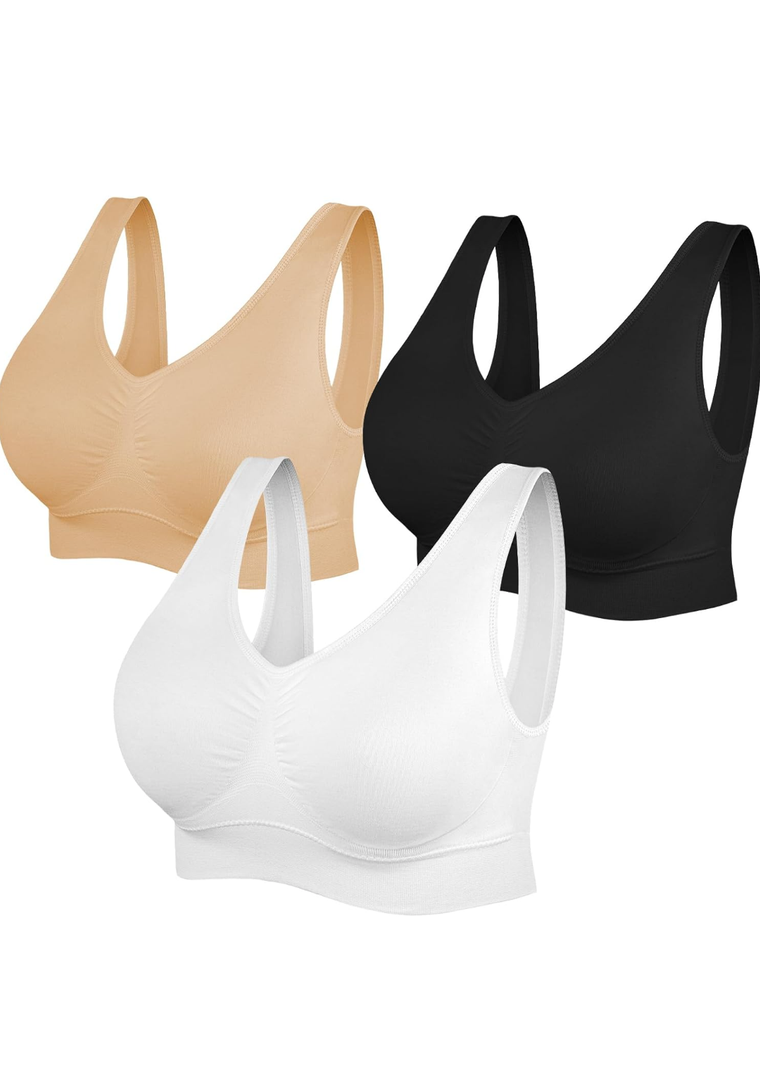 Womens Sports Bras, Yoga Comfort Seamless Stretchy Sports Bra for Women 3 Pack M