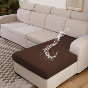 Waterproof Patio Stretch Couch Cushion Covers, Outdoor Cushion Cover Replacement Sectional Sofa Protector, Furniture Slipcovers for Pets, Washable(Chocolate, Chaise Cover)