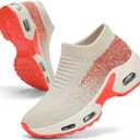 MRIP Women Walking Shoes Mesh Sneakers for Shoes for Slip on Sock Sneakers Women Nurse Loafers Light Weight Air Cushion Running Work Shoes (7.5, Beige Blend)