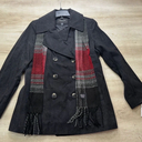 NWT London Fog Womens Pea Coat Black M with Scarf Wool Double Breasted Buttons