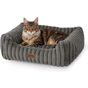 ZOMISIA Large Cat Beds - Orthopedic Dog Bed for Medium Dogs, Rectangle Pet Bed with Fluffy Removable Washable Cover, 25x21x9inches, Grey