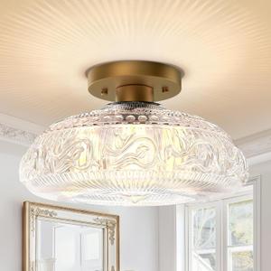 11 inch Semi Flush Mount Ceiling Light Fixture, Upgraded Larger Hallway Light Fixtures, Gold Light Fixture Indoor Hanging Light for Bedroom Bathroom Kitchen Porch, Bulbs Not Included