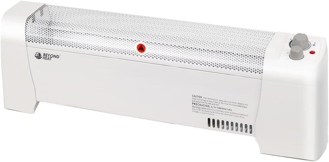 BEYOND HEAT Electric Baseboard Heater, 1500W Convection Heater with Adjustable thermostat and Overheat Protection, Slient Operation for indoor use, White