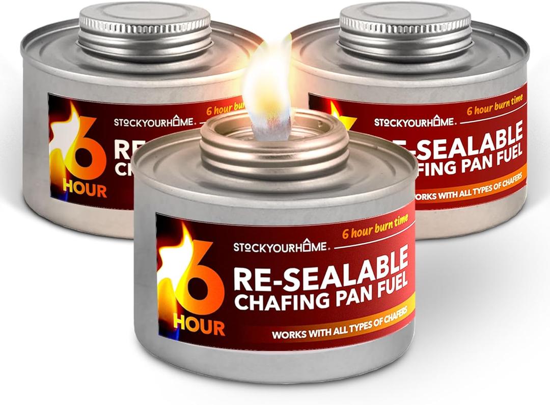 6-Hour Food Warmers for Parties (3 Pack), Chafing Fuel Cans with Wick and Safety Twist Cap, Catering Food Warmers for Buffets, Parties, Weddings, Long Lasting Burners for Food Warmer, Food Heater