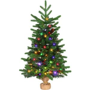 JOYHALO 3FT Small Christmas Tree, Pre-Lit Table Top Mini Tree with White or Multicolor LED, Artificial Christmas Tree with 140 PVC&PE Branches, 8-Function Battery Powered for Holiday Decor