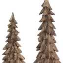 MEETYAMOR Christmas Decorations Indoor, Set of 2 Golden Resin Christmas Trees for Table Decor, Farmhouse Rustic Xmas Decorations Figurines for Home, Kitchen, Mantle, Shelf