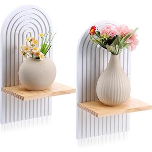 Ubamdom 2 Pcs Wooden Boho Shelf Wall Decor, Bohemian Floating Shelves, White Arch Wall Shelves for Nursery Bedroom Living Room Mid Century Hanging Shelf