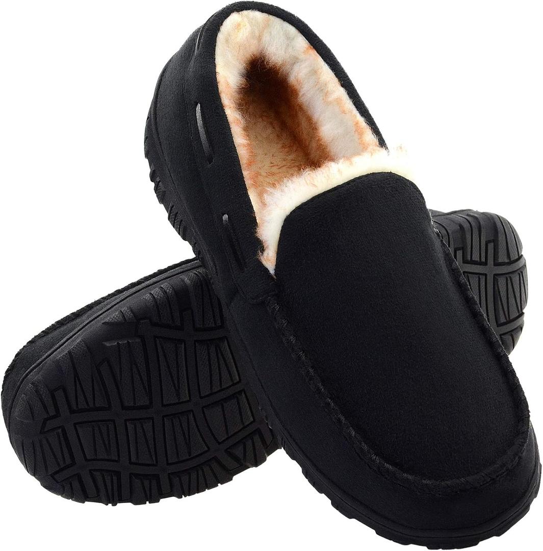 Vonair Mens Moccasin Slippers Indoor Outdoor Slip on Warm House Shoes Breathable Moccasins for Men (10, Black)