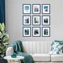 YESKAY 8x10 Picture Frame Set of 9, Display Pictures 5x7 with Mat or 8 x 10 Without Mat, Multi Photo Frames for Wall Mounting or Table Top Display, Blue
