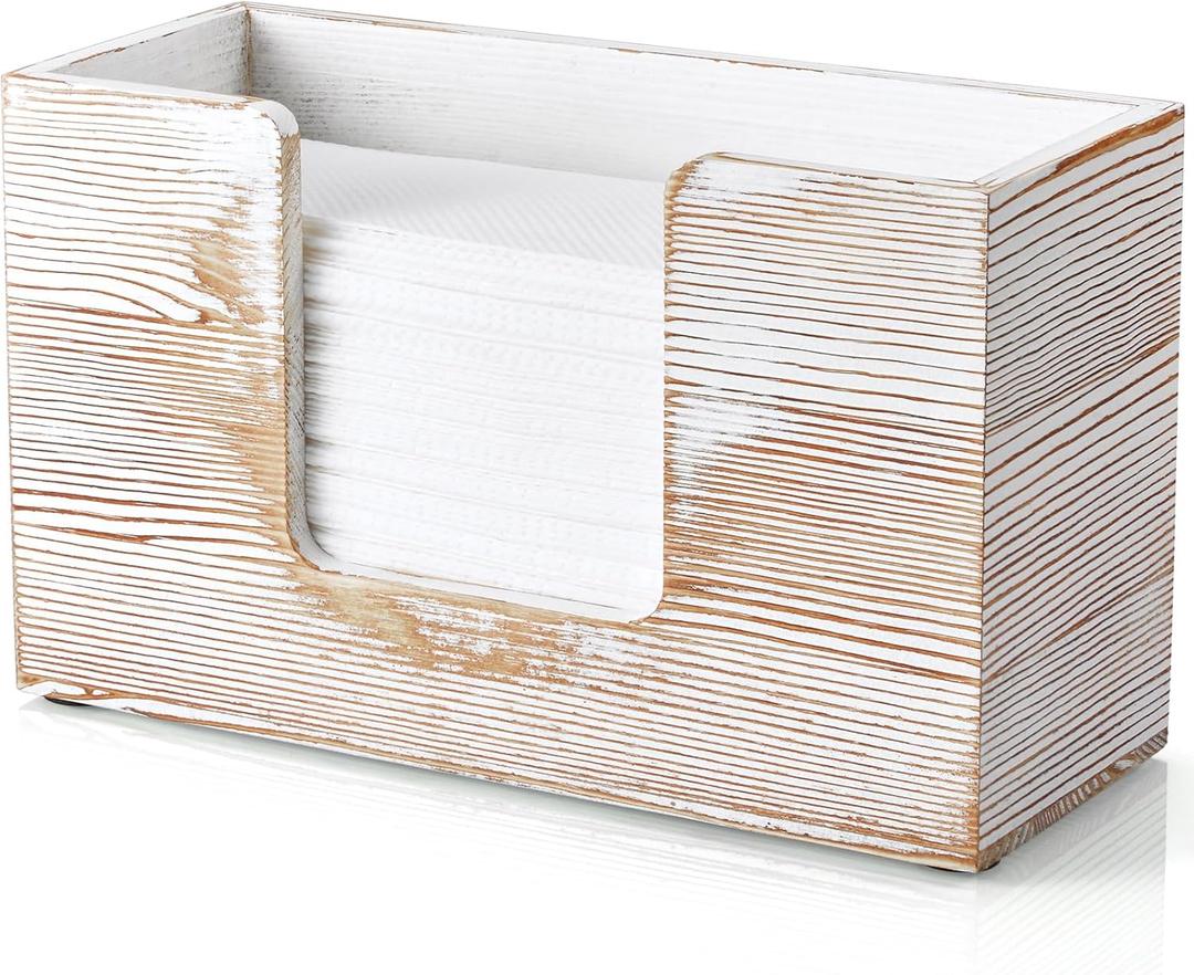 Paper Towel Dispenser Countertop, White Washed Wood Bathroom Paper Towel Holder, Napkin Holder for Kitchen, Countertop Multifold C-Fold, Z-Fold, Trifold Paper Hand Towel Dispenser for Toilet