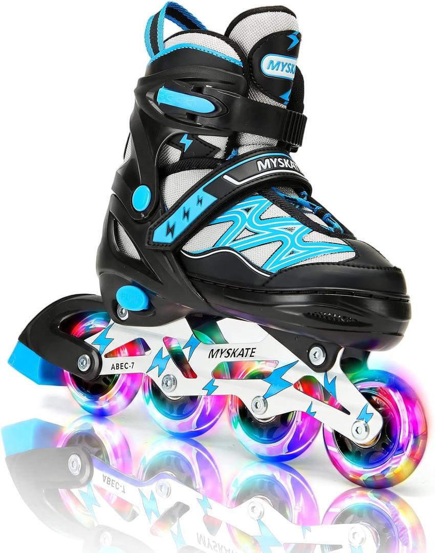 Lightning Adjustable 4 Sizes Inline Skates with Full Light up Wheels, Large - Youth