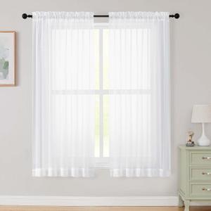 White Sheer Curtains 63 Inch Length 2 Panels Set for Living Room Bedroom, Airy Soft Light Filtering Sheer Dining Room Curtains, Modern Rod Pocket Drapes, White, Each 42" Wx63 L