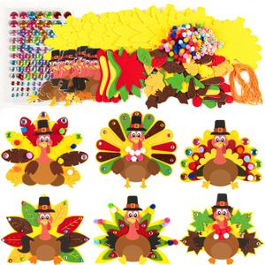 2 x 80UncleKimby 16Pcs Thanksgiving Crafts - Fall Turkey DIY Felt Art Kits Bulk for Party