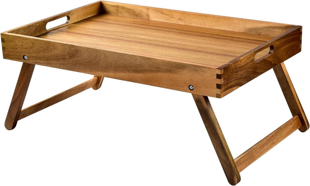 Extra Large Folding Bed Tray Table, 22 x 14 Acacia Wood Breakfast Tray, Food Serving Tray with Legs for Eating in Bed