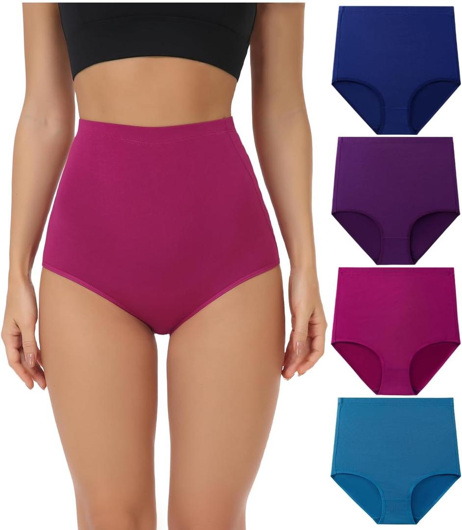 wirarpa Women's Underwear Cotton Super High Waisted Briefs Stretch Full Coverage Panties 4 Pack (X-Large, Multicolora5)