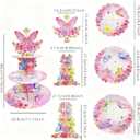 3 Tier Cardboard Cupcake Stand with Butterfly Decoration Assembled Dessert Stand for Birthday Parties Girls and Boys (2PCS)