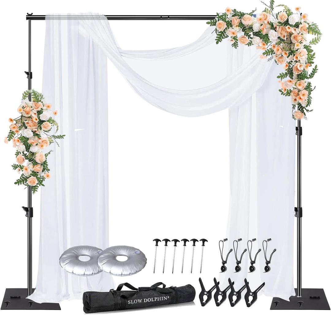 SLOW DOLPHIN Pipe and Drape Photography Backdrop Stand Kit Adjustable Photo Background Stand 10ft x 10ft with Metal Base for Parties Weddings Birthday Party Events Photo Booth