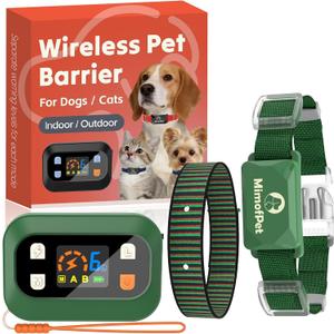 MIMOFPET Wireless Pet Barrier for Cats Dogs - Outdoor Indoor Barrier Waterproof with Adjustable Safe Static Intensity,Adjustable Range up to 8.2 ft, Rechargeable Color Display Barrier System-Green