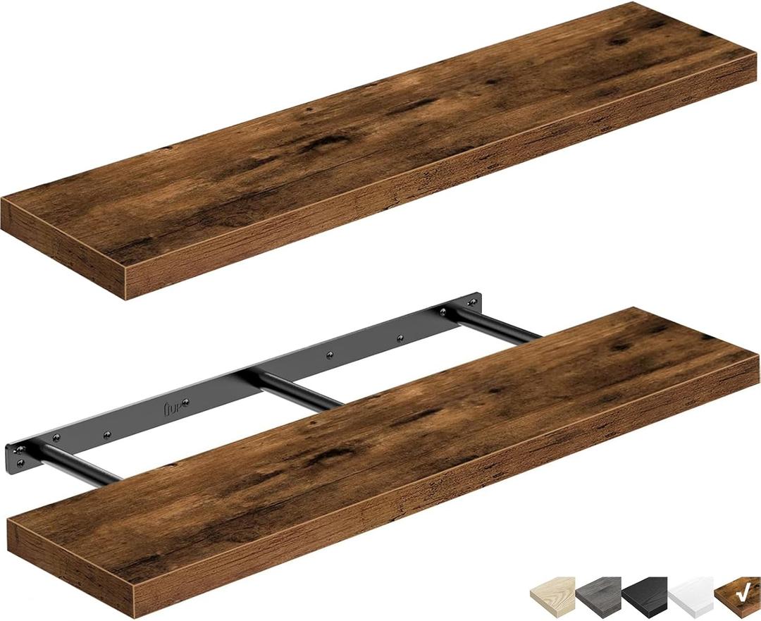 QEEIG Floating Shelves for Wall 31.5" Long - Wall Mounted Shelf Bathroom Kitchen Living Room Bedroom Farmhouse Home Decor Display Bookshelf Large 31.5 x 9.3 inch Set of 2, Rustic Brown (008-80BN)