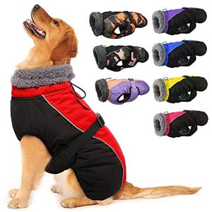 IECOii Extra Warm Dog Coat - Reflective Adjustable Dog Jacket with Buckle Fleece Turtleneck for Cold Weather - Soft Winter Coat for Large Dogs, L