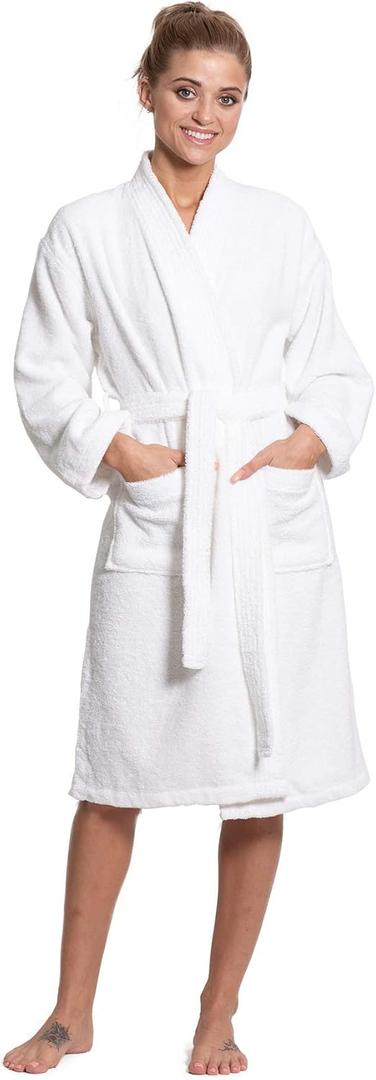 Turkuoise Soft & Absorbent Towel Robe, 100% Cotton Turkish Terry Cloth Kimono Bathrobes for Women (One Size, White)