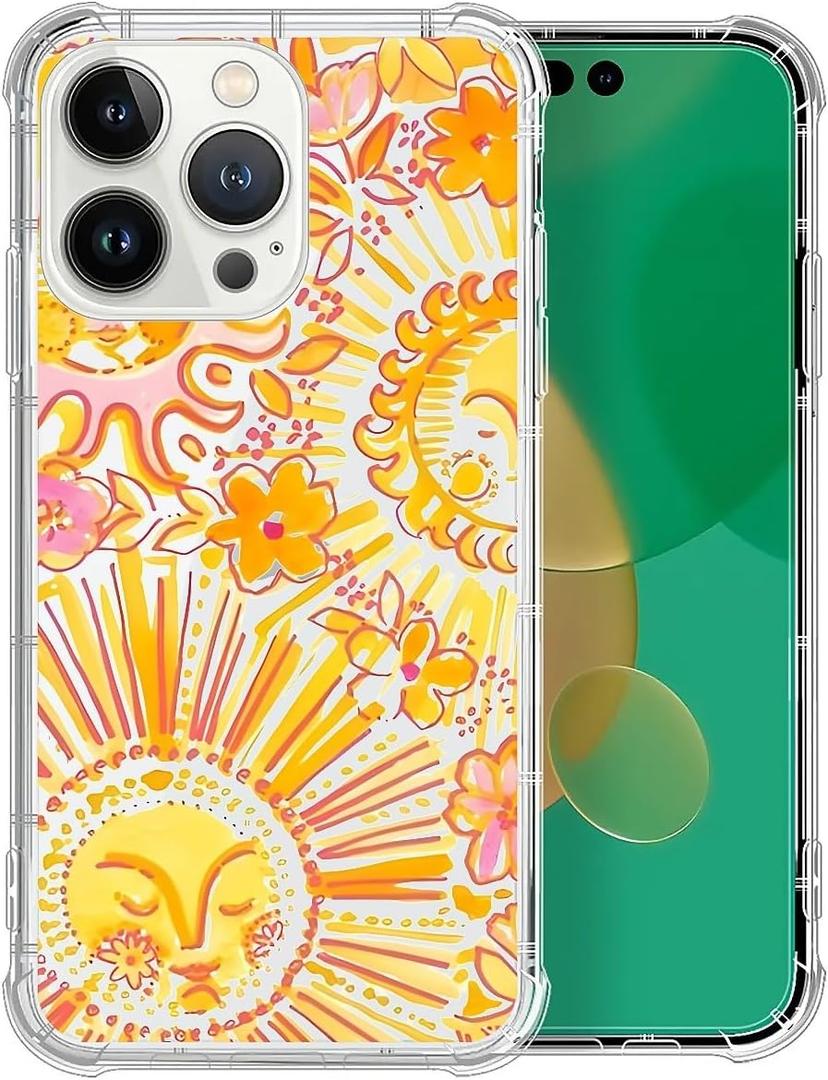 Cute Case for iPhone 14 Pro Max,Retro Sunshine Unique Shockproof Slim Fit Clear Cover Protective Anti-Scratch Phone Cases for Women Men