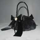 Black Flower Girl Basket for Wedding,Black Lace pearlsFlower Girl Baskets,Pearl Handle Bow Flower Basket,for Weddings,Parties and Home Decor.