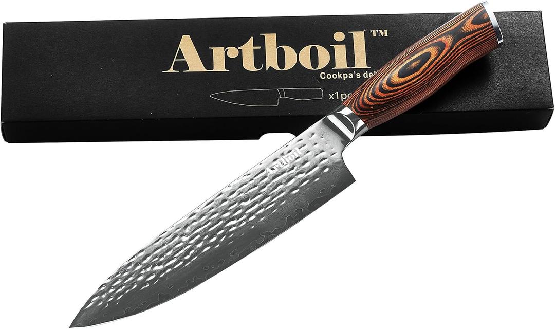 Professional 8-Inch Damascus Chef Knife - Razor-Sharp, Handcrafted VG10 Steel Blade with Ergonomic Handle for Kitchen Precision