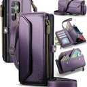 Strapurs Crossbody Wallet Case Compatible with Samsung Galaxy S22 Ultra 5G RFID Blocking 10-Card Holder Soft PU Leather Magnetic Snap Strap Zipper Pocket Phone Case Fit for Galaxy S22 Ultra - Purple