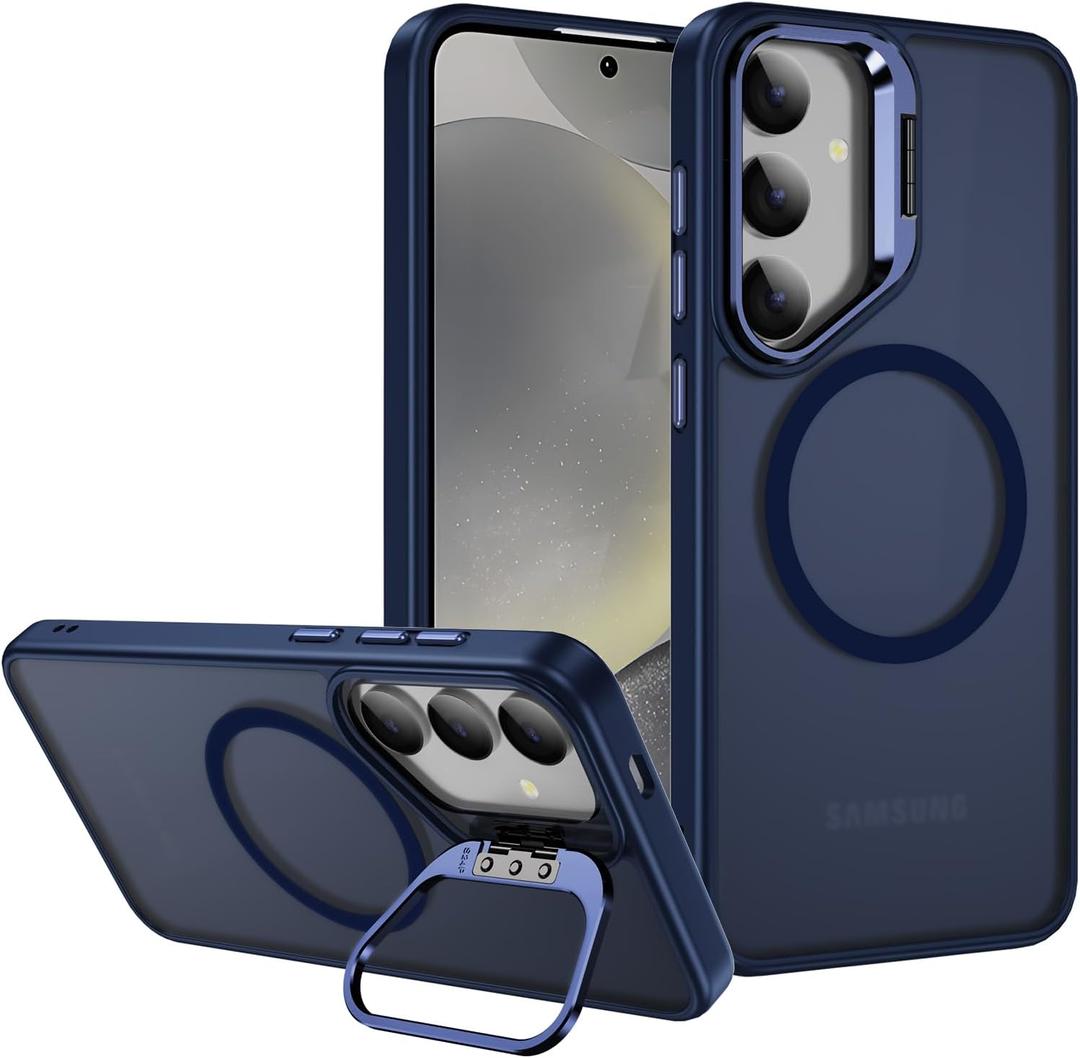 for Samsung Galaxy S24 Case, Compatible with Magsafe Phone Case with Kickstand,Shockproof Bumper Protective Cover for Galaxy S24 2024 (SM-S921U, SM-S921U1) 6.2 inch (Night Blue)