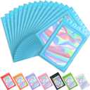 Funfery 100 pcs Blue Holographic Mylar Packaging Bags,Clear Seal Resealable Bags Foil Pouch Zipper Bag for Food Storage,Lipgloss,Jewelry,Eyelash Packaging for Small Business(2.4x3.9In)