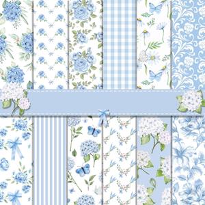 Scrapbook Paper Floral Patterned Paper for Scrapbooking, 24 Sheets Double Sided Spring Flower Decorative Craft Papers for DIY Card Making Photo Album Journal Decor (Blue, 11.8 x 11.8 Inch)