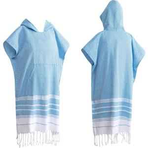1pcs Turkish Towel Poncho Turkish Cotton Beach Poncho wim Cover Up Wearable Towel Hooded Poncho with Pocket for Adult Man Women (Blue)