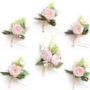 Ling's Moment Boutonniere for Men, 6pcs Groom Groomsmen Boutonniere, Artificial Flowers for Wedding Decor/Prom/Homecoming, etc.Blush Pink