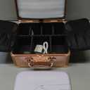 Relavel Makeup Bag with LED Mirror, Makeup Box Travel Train Case with Rechargeable Lighted Mirror, Cosmetic Brush Organizer Storage for Makeup Artists Gifts for Women and Girls, Rose Gold (Small)