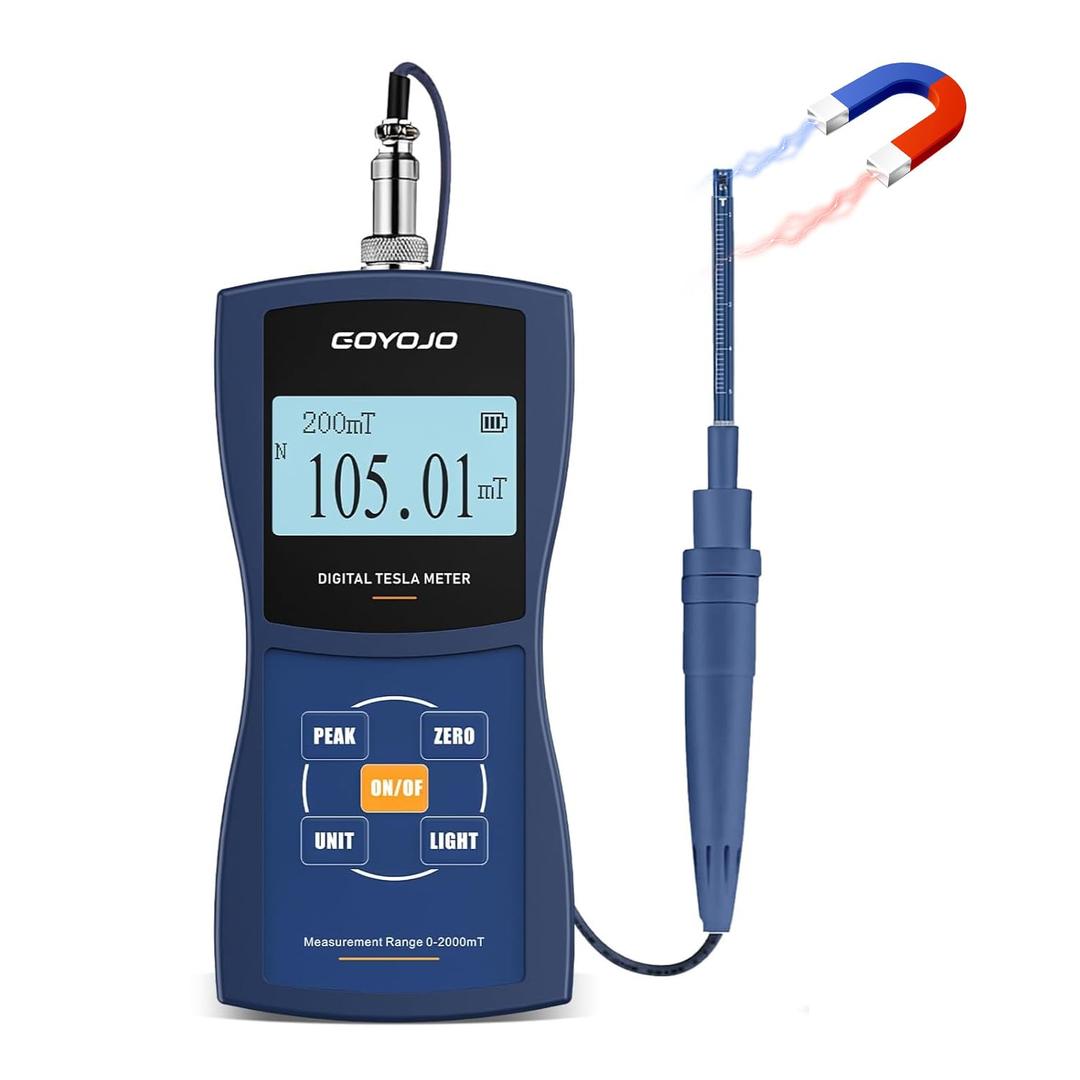 Gauss Meter with High Precision Probe, Digital Magnetic Field Tester (2400mT/24000Gs), N/S Polarity Identification for Magnet, Motor & Speaker Testing, 2% Accuracy