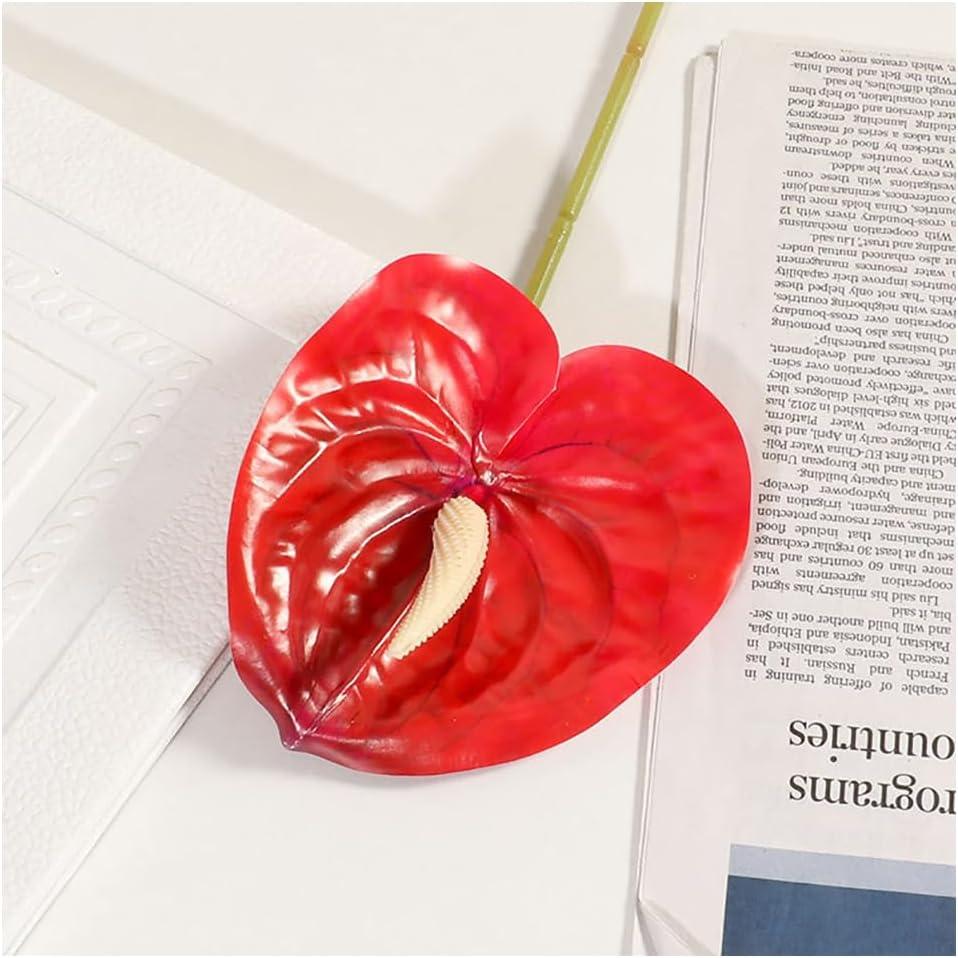 10pcs Red Anthurium Artificial Flowers Branch 23.6" Real Touch Silk Faux Anthurium Long Stem for Vase Filler Wedding Table Centerpieces Home Decor