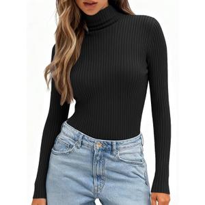 Anbech Womens Long Sleeve Turtleneck Sweater 2025 Cable Knit Lightweight Fitted Pullover Tops S-XL (Black, S)